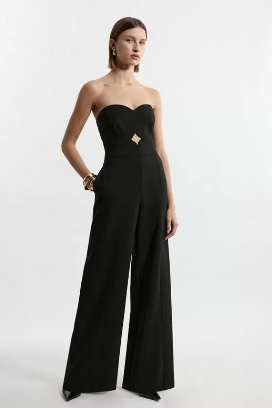 Online Karen Millen Compact Stretch Bandeau Tailored Wide Leg Jumpsuit black