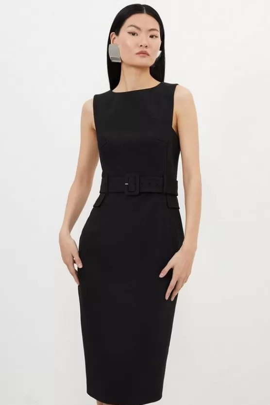 Cheap Karen Millen Compact Stretch Belted Tailored Midi Pencil Dress black