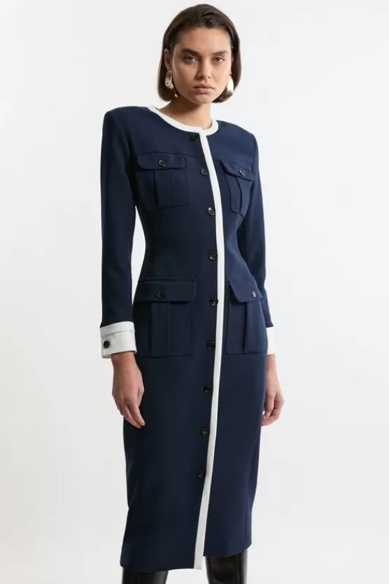 Outlet Karen Millen Compact Stretch Contrast Tipped Tailored Maxi Dress navy