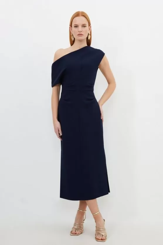 Outlet Karen Millen Compact Stretch Drop Shoulder Tailored Midi Dress navy