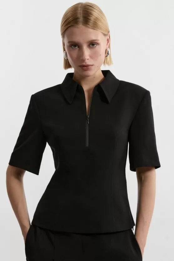 Online Karen Millen Compact Stretch Essential Tailored Collar Top black