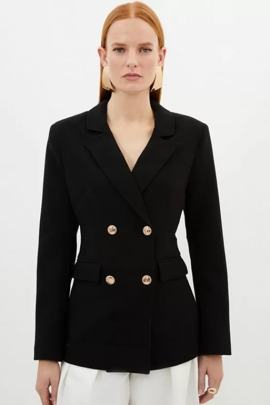 Sale Karen Millen Compact Stretch Essential Tailored Doubled Breasted Blazer black