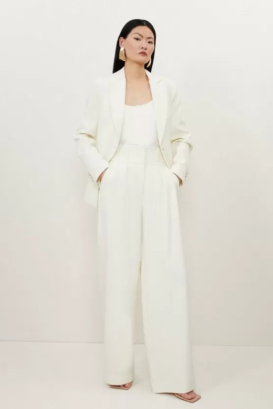 Clearance Karen Millen Compact Stretch Essential Tailored High Waist Wide Leg Pants cream