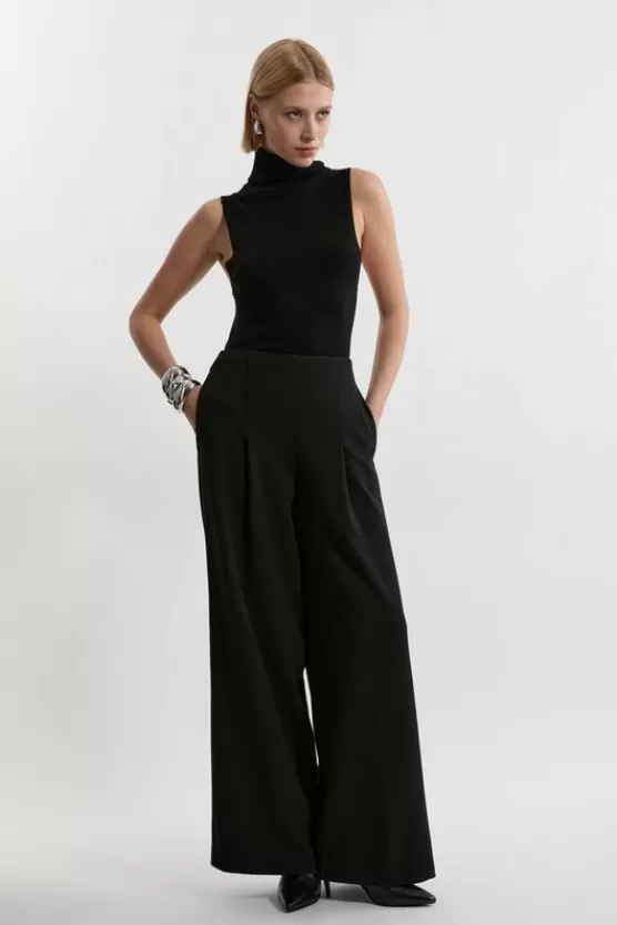 Online Karen Millen Compact Stretch Essential Wide Leg Dress Pants black