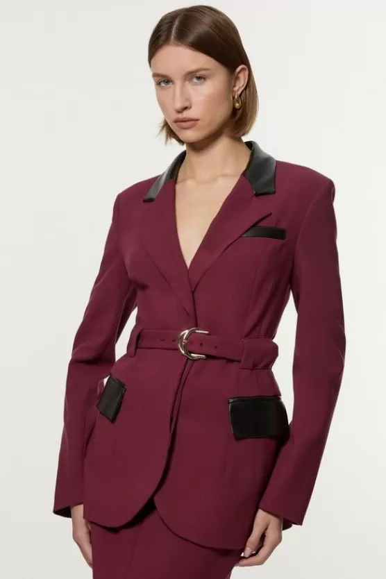 Store Karen Millen Compact Stretch Fig With Black Pu Tailored Jacket multi