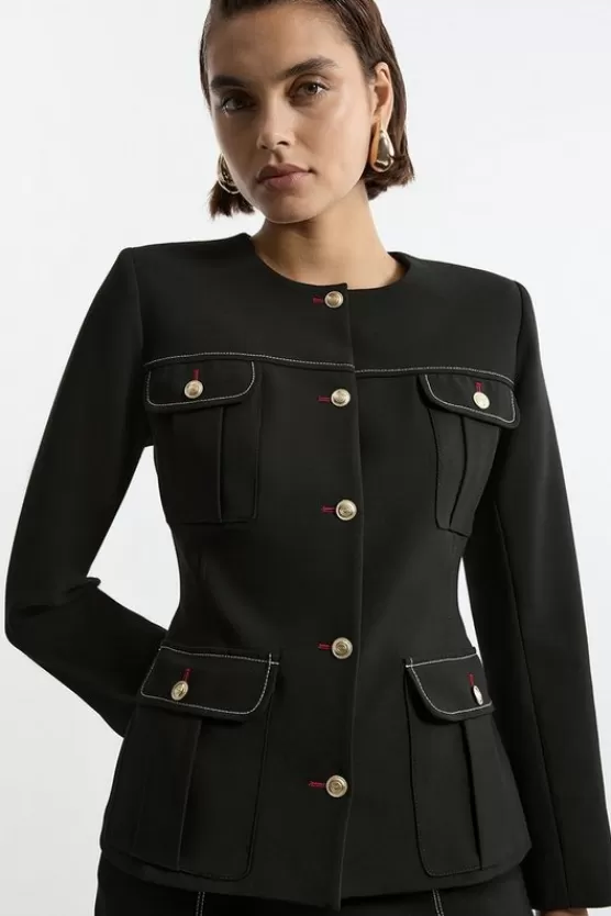 Outlet Karen Millen Compact Stretch Formal Tailored Jacket black