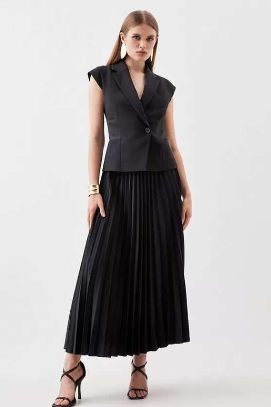 New Karen Millen Compact Stretch Insert Panel Soft Skirt Tailored Midi Dress black