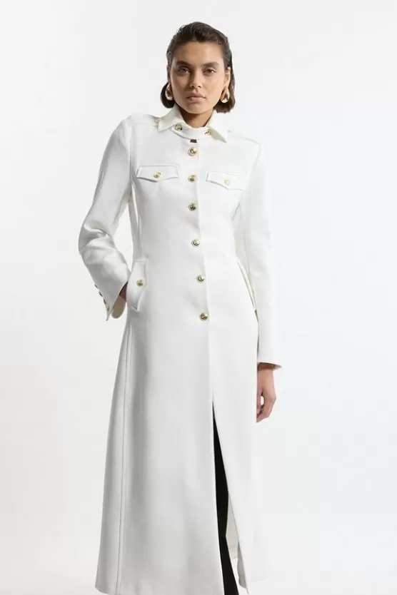 Outlet Karen Millen Compact Stretch Military Tailored Maxi Coat ivory