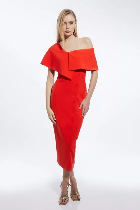 Online Karen Millen Compact Stretch Off Shoulder Button Through Tailored Midaxi Pencil Dress tomatored