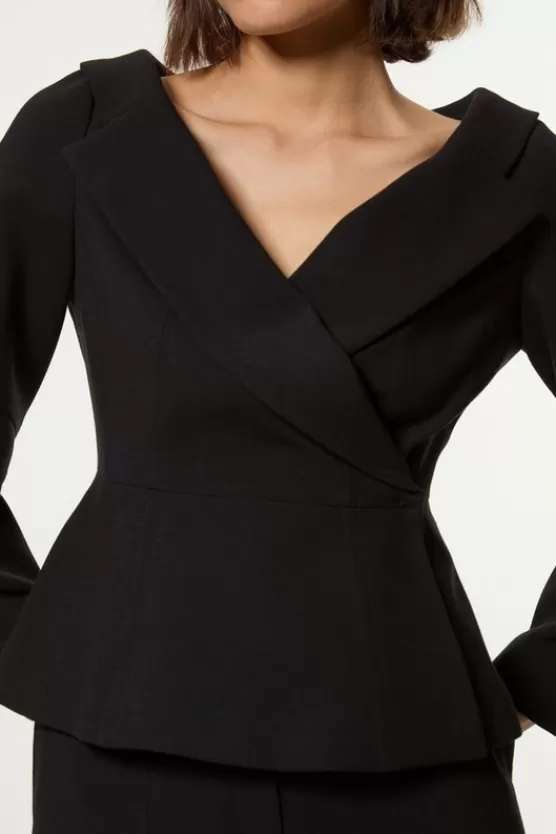 Shop Karen Millen Compact Stretch Tailored Assymetric Peplum Jacket black