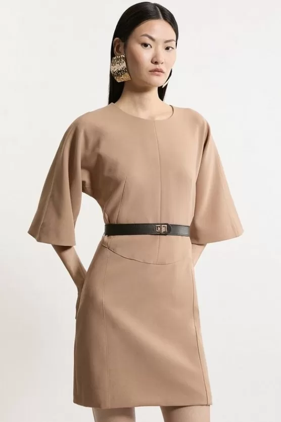 Flash Sale Karen Millen Compact Stretch Tailored Belted Dress camel