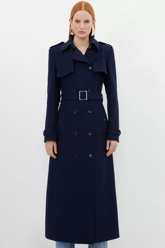 Store Karen Millen Compact Stretch Tailored Belted Trench Coat navy