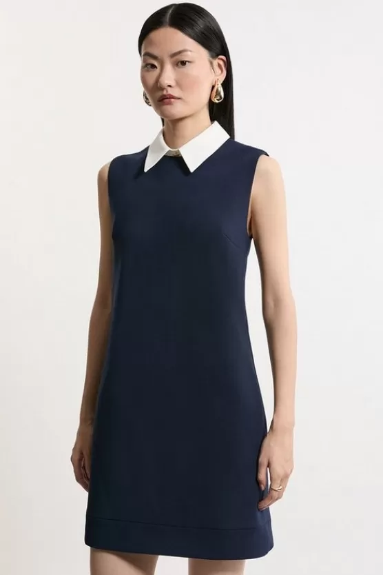 Flash Sale Karen Millen Compact Stretch Tailored Collared Sleeveless Dress navy