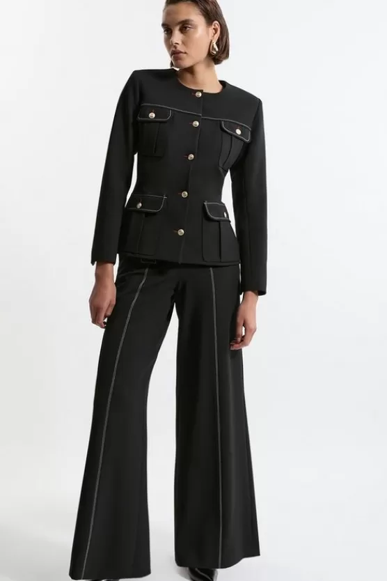 Cheap Karen Millen Compact Stretch Tailored Flared High Waisted Pants black