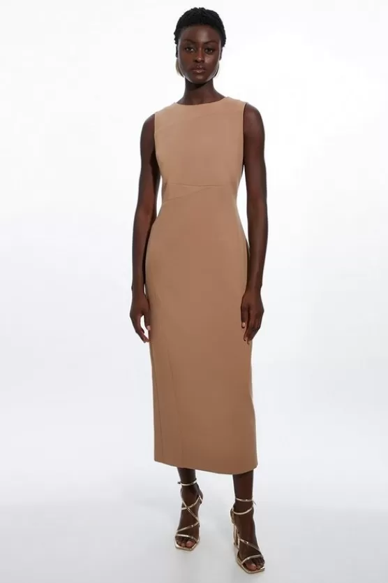 Discount Karen Millen Compact Stretch Tailored Pencil Midi Dress camel