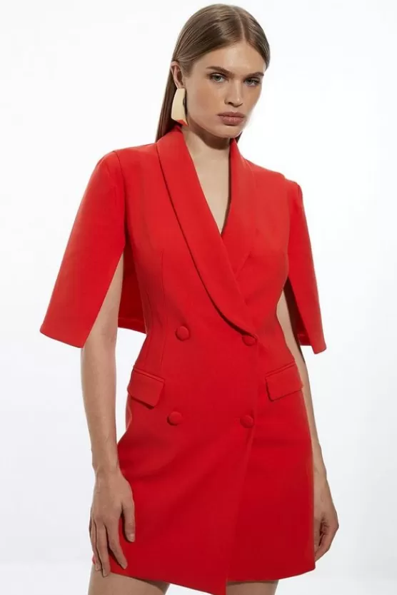 Clearance Karen Millen Compact Stretch Tailored Tuxedo Cape Sleeve Mini Blazer Dress tomatored