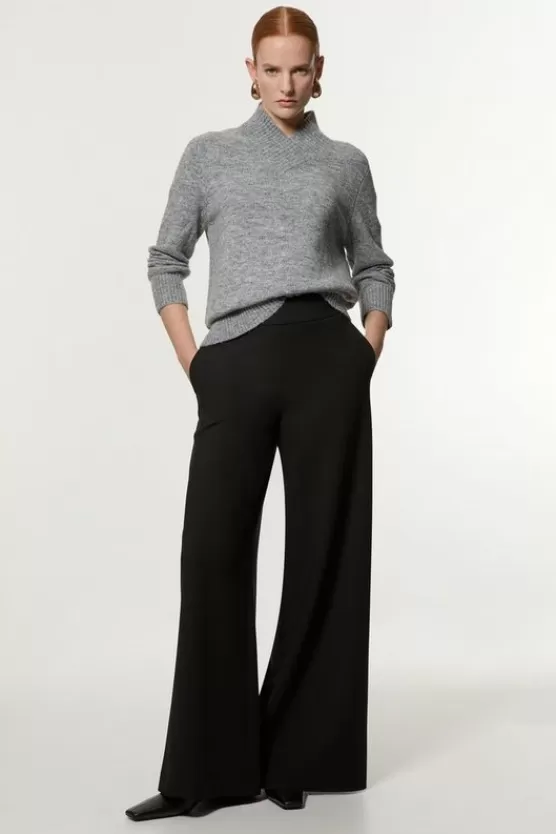 Sale Karen Millen Compact Stretch Tailored Wide Leg Pants black