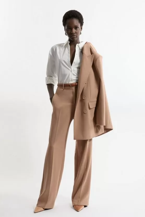 Flash Sale Karen Millen Compact Stretch Tailored Wide Leg Pants camel