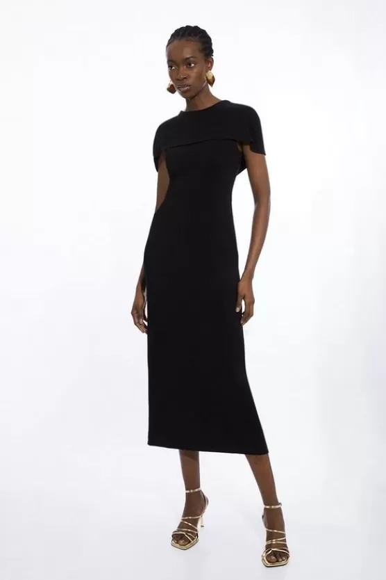 Store Karen Millen Compact Stretch Viscose Back Drape Tailored Midi Dress black