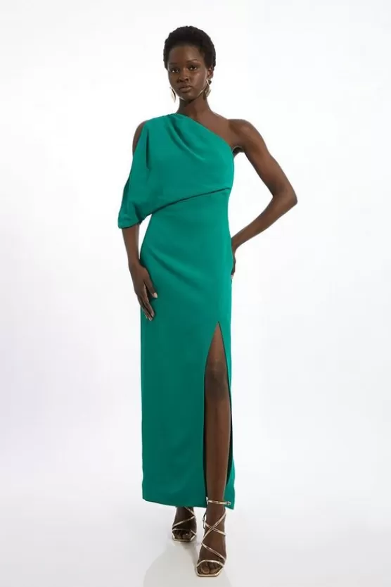 Online Karen Millen Compact Stretch Viscose One Shoulder Maxi Dress green