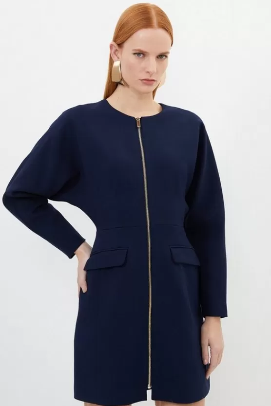 Online Karen Millen Compact Stretch Zip Through Mini Dress navy