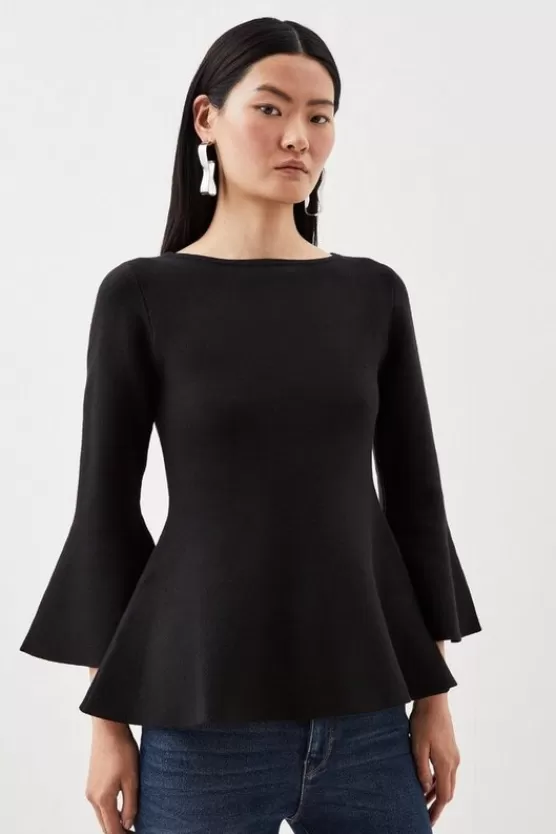 Cheap Karen Millen Compact Wool Look Knit Bell Sleeve Top black