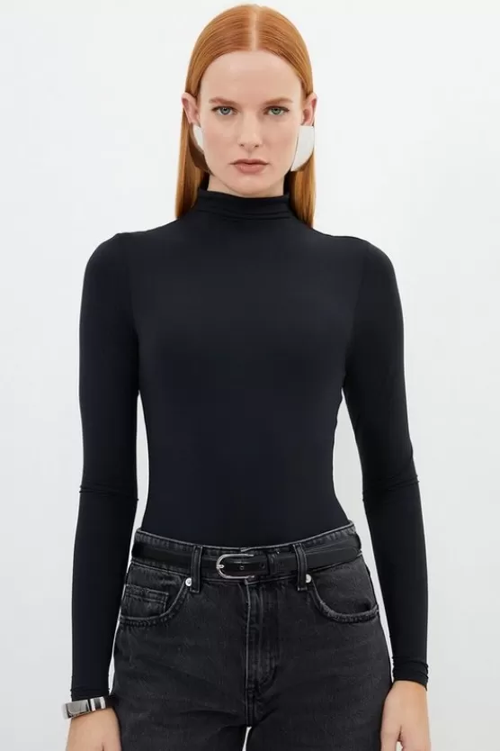 Cheap Karen Millen Contour Jersey High Neck Long Sleeve Bodysuit black