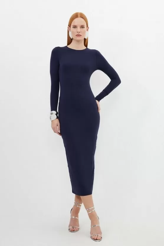 Online Karen Millen Contour Jersey Long Sleeve Midaxi Dress navy