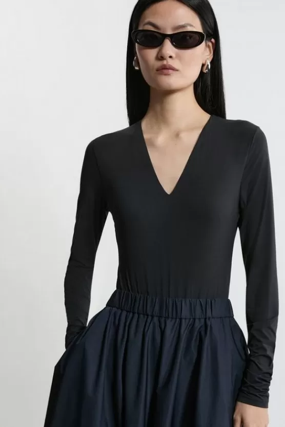 Online Karen Millen Contour Jersey Long Sleeve Plunge Bodysuit black