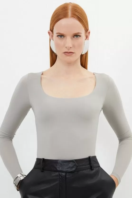 Store Karen Millen Contour Jersey Square Neck Long Sleeve Top taupe