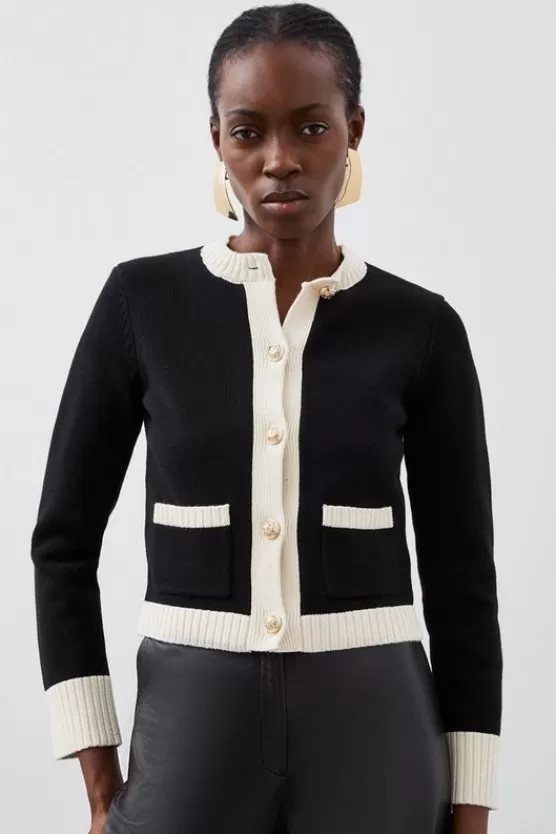 Hot Karen Millen Cotton Cropped Knit Boxy Cardigan mono