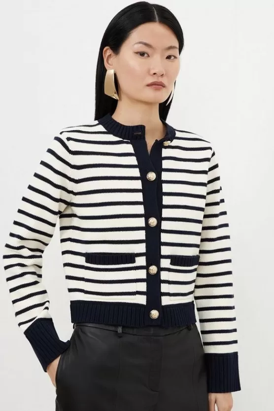 Sale Karen Millen Cotton Cropped Knit Boxy d Cardigan stripe