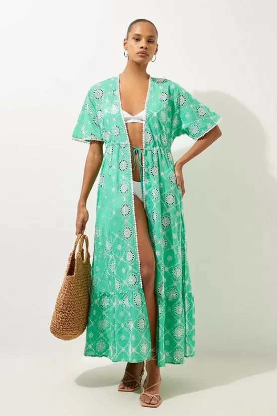 Hot Karen Millen Cotton Eyelet Beach Kimono green