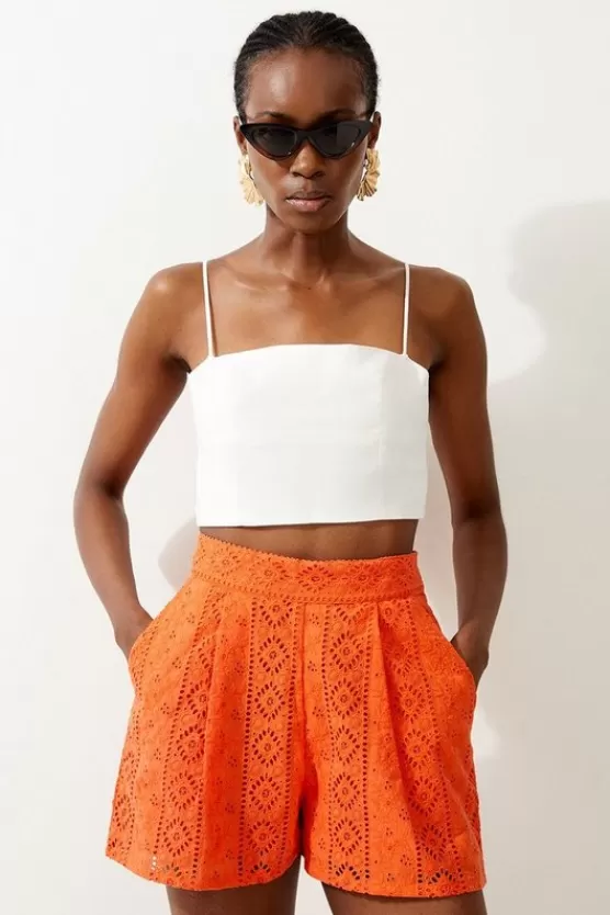 Flash Sale Karen Millen Cotton Eyelet Short orange