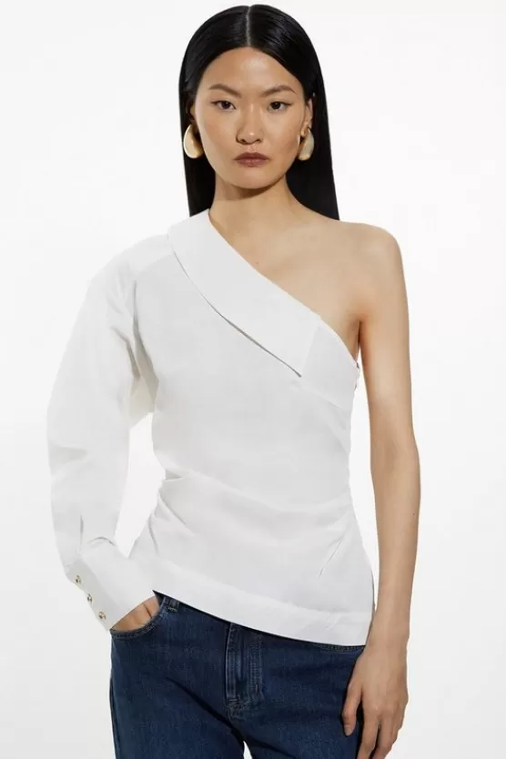 Best Karen Millen Cotton Poplin Woven One Sleeve Shirt white