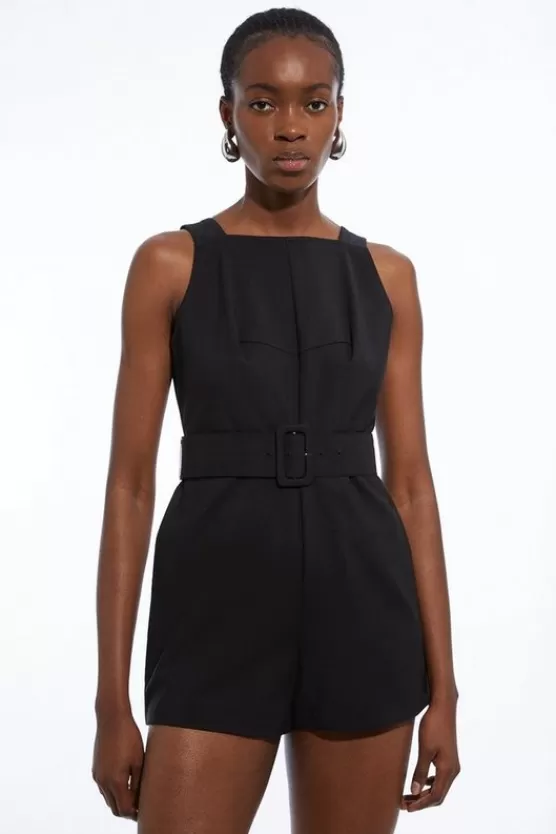 Online Karen Millen Cotton Sateen Utility Woven Belted Strappy Romper black