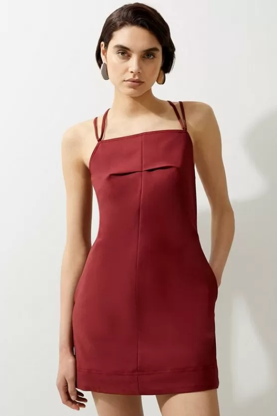 Discount Karen Millen Cotton Sateen Utility Woven Pinafore Mini Dress plum