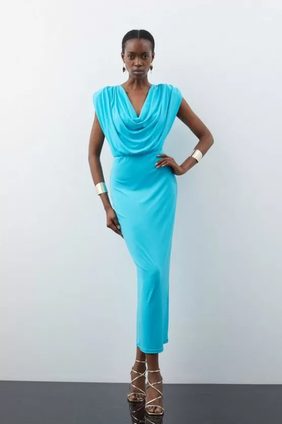 Best Karen Millen Cowl Neck Jersey Maxi Dress aqua