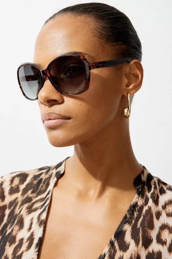 Sale Karen Millen Croc Detail Sunglasses champagne