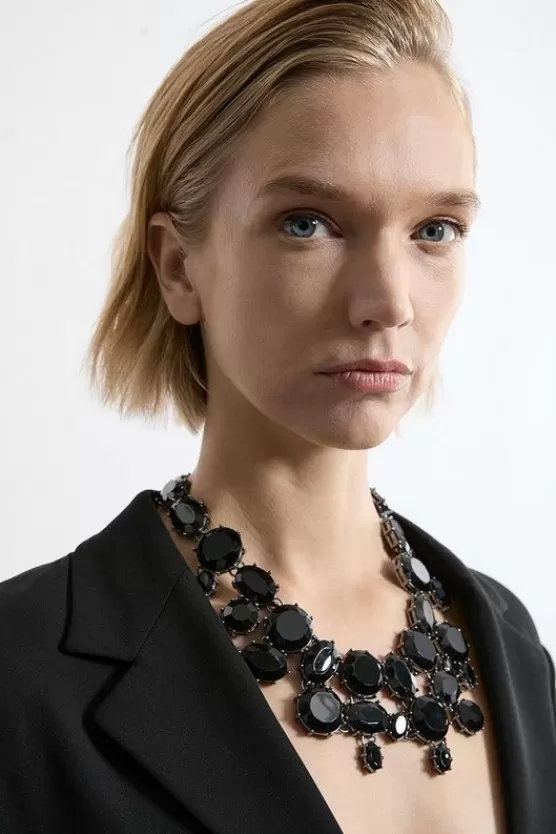 Fashion Karen Millen Crystal Detail Scatter Statement Necklace black