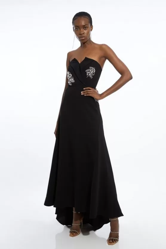 Store Karen Millen Crystal Embellished Bandeau Tailored Contrast Maxi Dress black