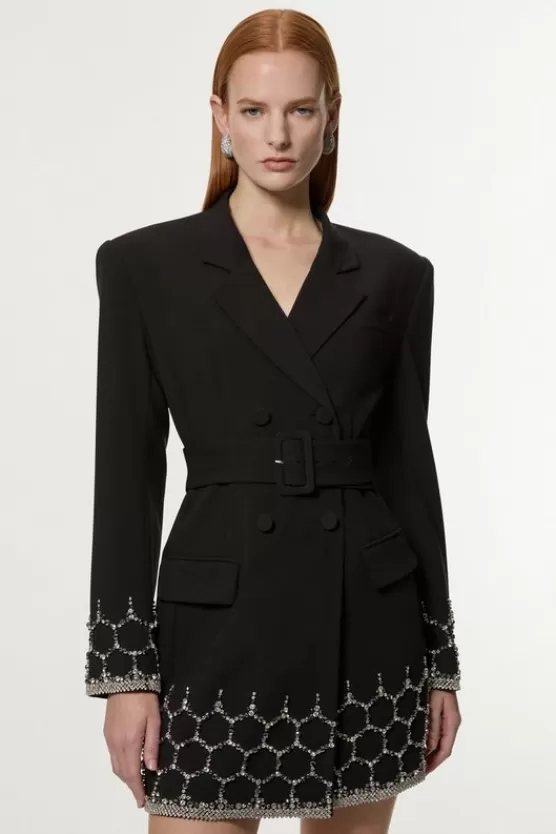 Best Sale Karen Millen Crystal Embellished Tailored Blazer Mini Dress black