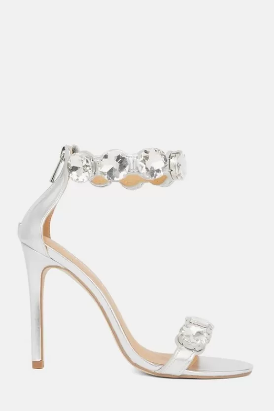 Cheap Karen Millen Crystal Stone Double Strap Stiletto Heel silver