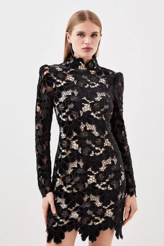 Sale Karen Millen Cutwork Velvet Mini Dress black