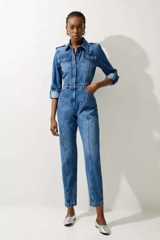 Hot Karen Millen Denim Boiler Jumpsuit midblue