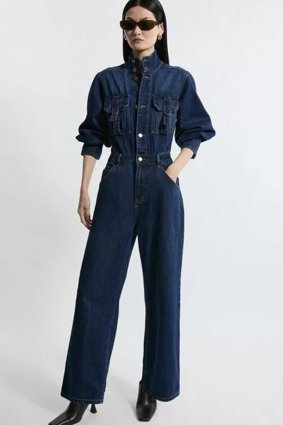 Sale Karen Millen Denim Button Through Jumpsuit