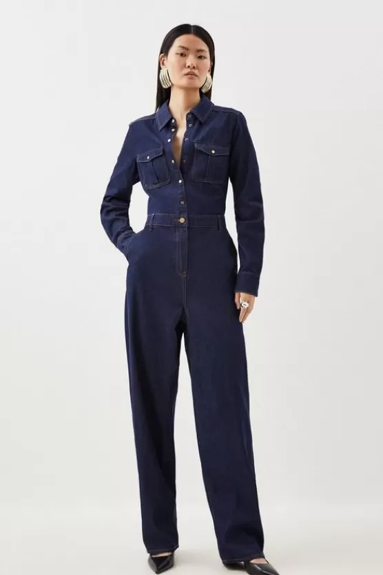 Fashion Karen Millen Denim Long Sleeve Jumpsuit indigo