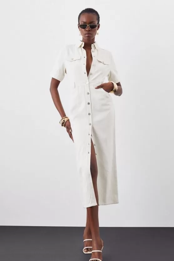 New Karen Millen Denim Maxi Shirt Dress cream