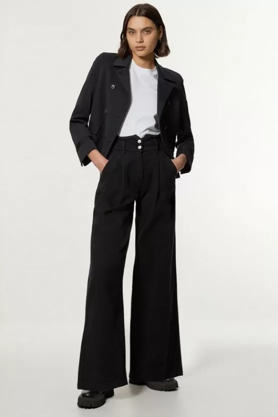 Hot Karen Millen Denim Wide Leg Pants black