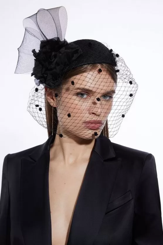 Discount Karen Millen Dobby Mesh Detail Fascinator black